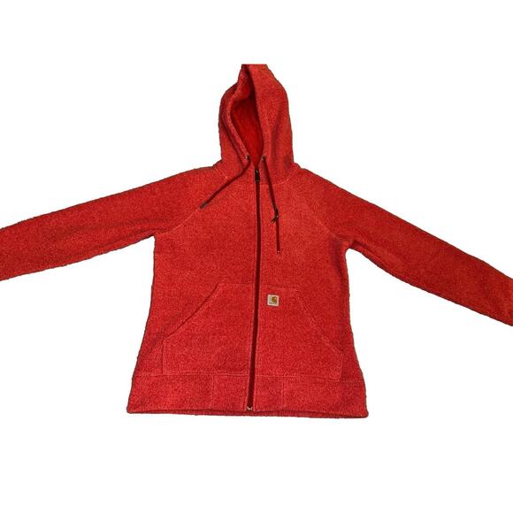 Carhartt Jacket Women’s Small Red Kentwood Fleece Hoodie Full‎ Zip Relaxed Fit - Picture 1 of 11